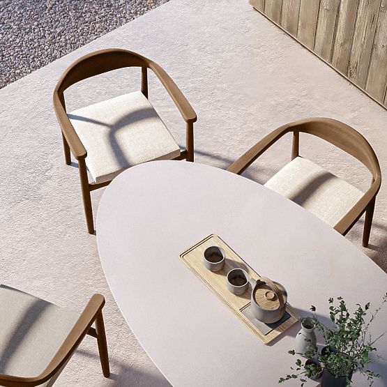 Tavolo da giardino Biellora 200 cm, cemento, ovale, beige chiaro, opaco