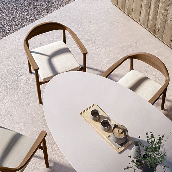 Tavolo da giardino Biellora 200 cm, cemento, ovale, beige chiaro, opaco