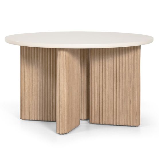 Tavolo da giardino Komorebi 130 cm con piano in pietra, legno di acacia chiaro/beige chiaro, rotondo