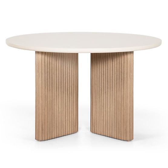Tavolo da giardino Komorebi 130 cm con piano in pietra, legno di acacia chiaro/beige chiaro, rotondo