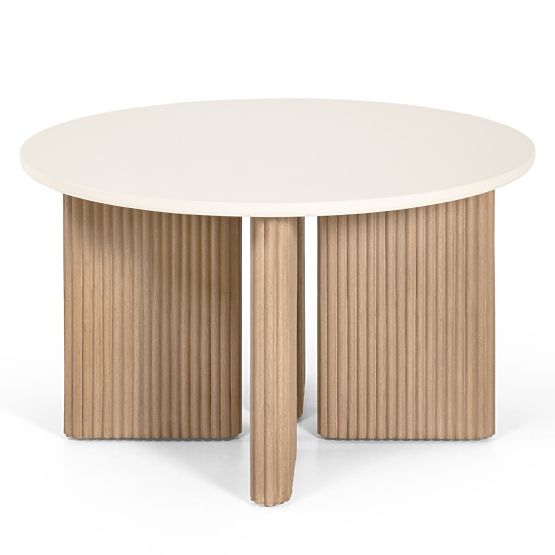 Tavolo da giardino Komorebi 130 cm con piano in pietra, legno di acacia chiaro/beige chiaro, rotondo