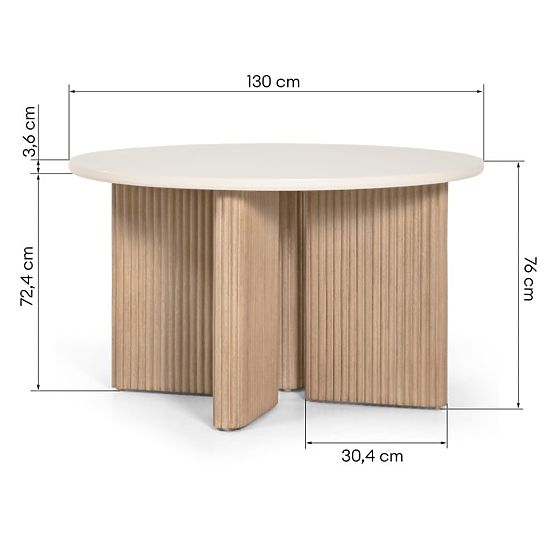 Tavolo da giardino Komorebi 130 cm con piano in pietra, legno di acacia chiaro/beige chiaro, rotondo