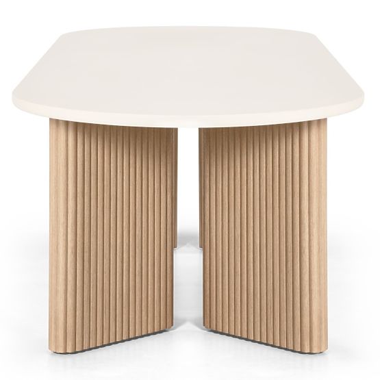 Tavolo da giardino Komorebi 270 cm con piano in pietra, legno di acacia chiaro/beige chiaro, ovale, 