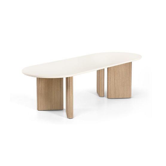 Tavolo da giardino Komorebi 270 cm con piano in pietra, legno di acacia chiaro/beige chiaro, ovale, 