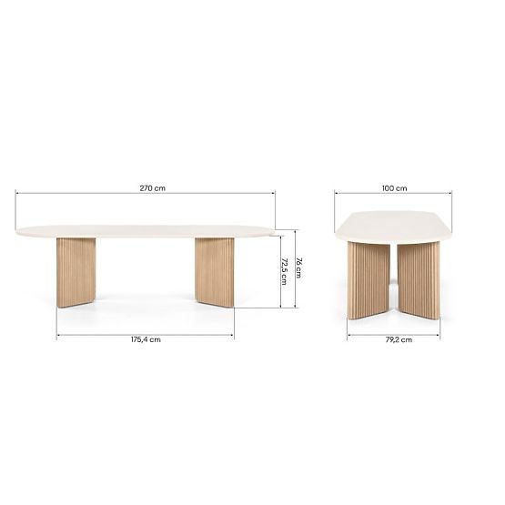 Tavolo da giardino Komorebi 270 cm con piano in pietra, legno di acacia chiaro/beige chiaro, ovale, 