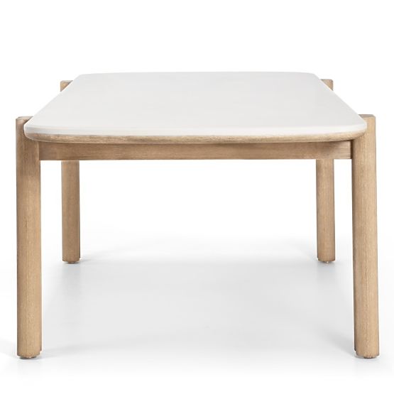Tavolo da giardino Komorebi 280 cm con piano in pietra, legno di acacia chiaro/beige chiaro, rettang
