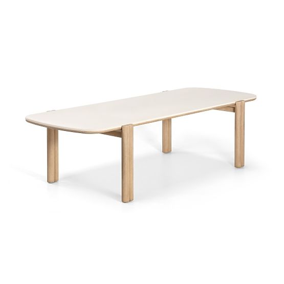 Tavolo da giardino Komorebi 280 cm con piano in pietra, legno di acacia chiaro/beige chiaro, rettang