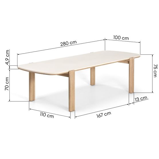 Tavolo da giardino Komorebi 280 cm con piano in pietra, legno di acacia chiaro/beige chiaro, rettang