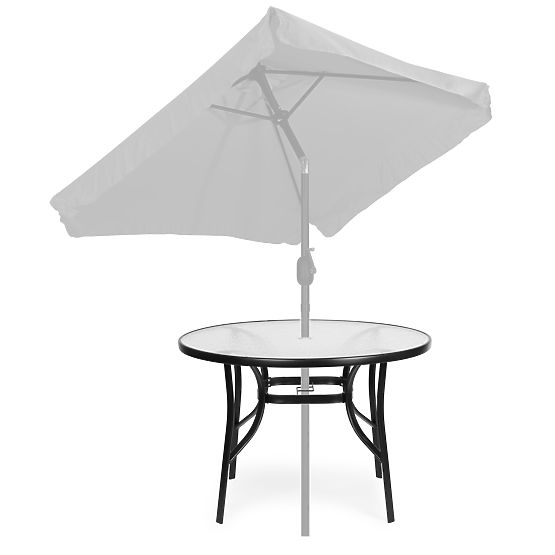 Tavolo da giardino rotondo 105 cm per terrazza, giardino, balcone, vetro temperato, foro per ombrell