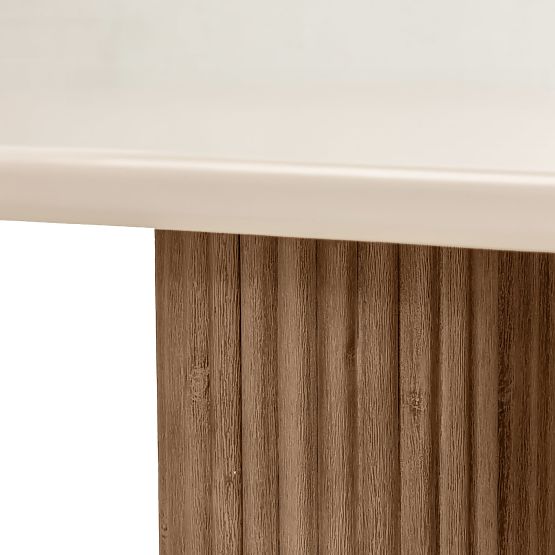 Tavolo da giardino Rovigo 220 cm con piano in pietra, legno di acacia scuro/beige chiaro, forme arro