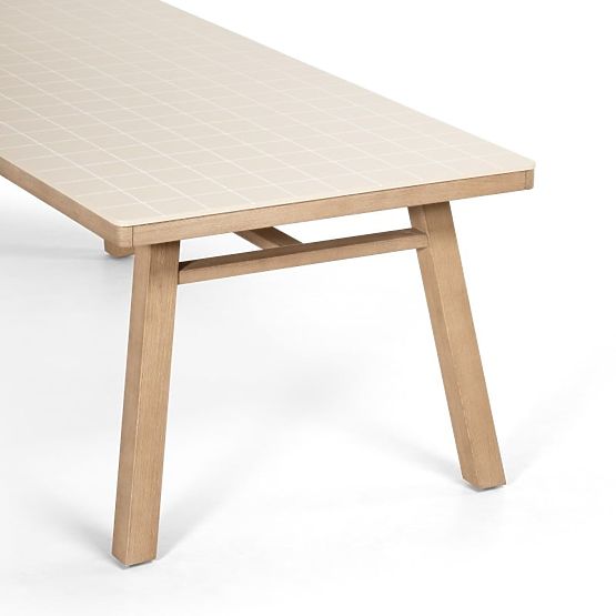 Tavolo da giardino Wabi 200 cm con piano in pietra, legno di acacia chiaro/beige chiaro, rettangolar