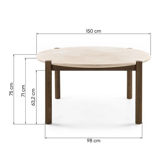 Tavolo da pranzo Bruna, 150 cm, rotondo, rovere mocha/marmo cream