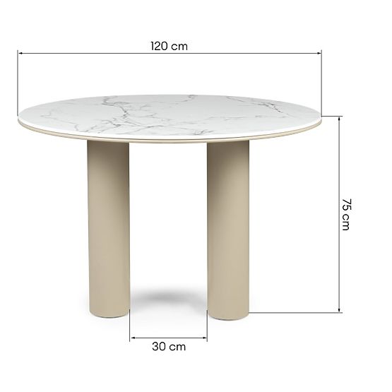 Tavolo da pranzo Kairo 120 cm, rotondo, beige scuro, effetto marmo