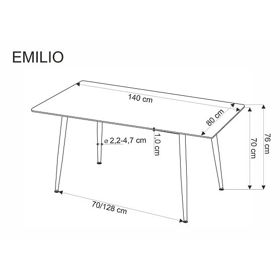 Tavolo EMILIO 120 piano - marmo bianco, gambe - nero (2p=1ks)