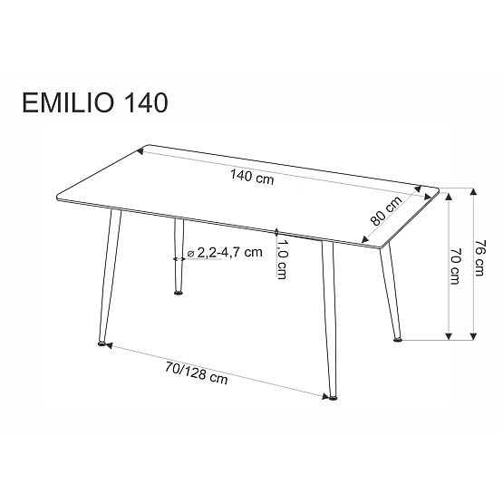 Tavolo EMILIO 140 piano - marmo bianco, gambe - nero (2p=1ks)