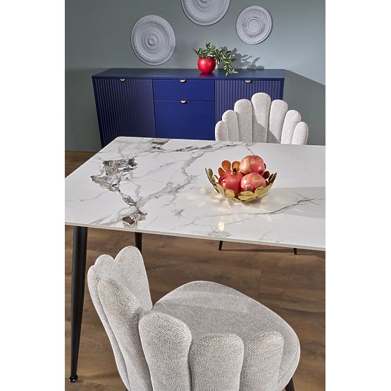 Tavolo EMILIO 140 piano - marmo bianco, gambe - nero (2p=1ks)