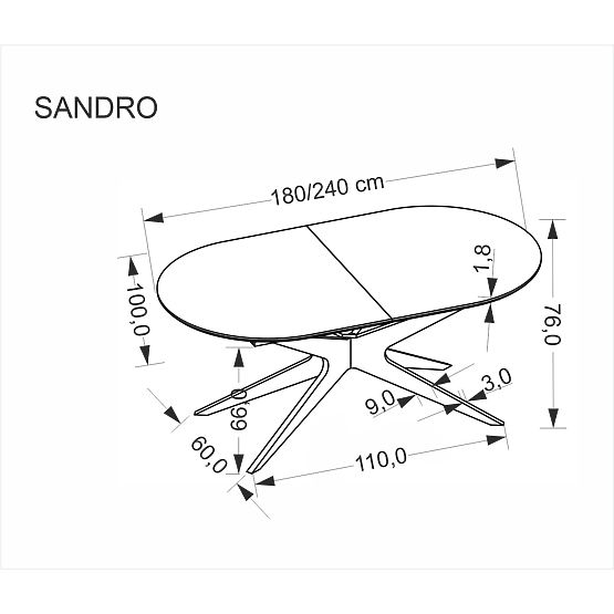 Tavolo estensibile SANDRO, nero (2p=1ks)