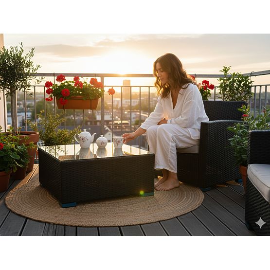 Tavolo quadrato in rattan sintetico nero