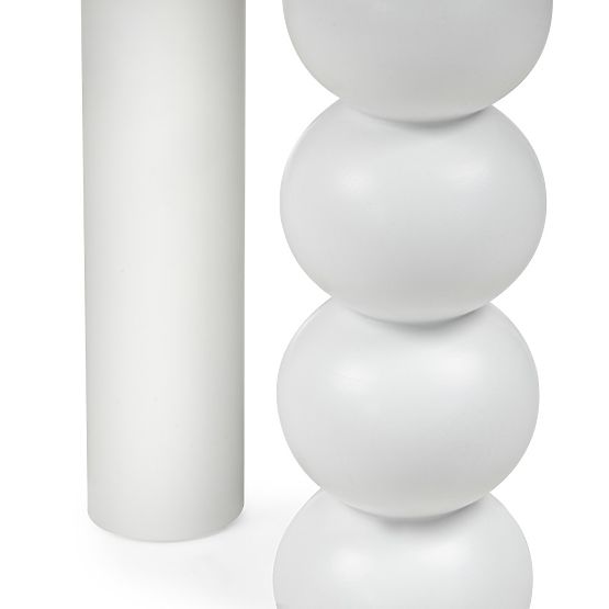 Tavolo rotondo Bolla 100 cm, impiallacciatura di faggio, bianco, gamba decorativa con sfere