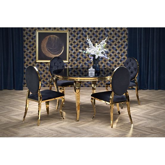 Tavolo rotondo REGINALD_2 piano - vetro nero, gambe - oro