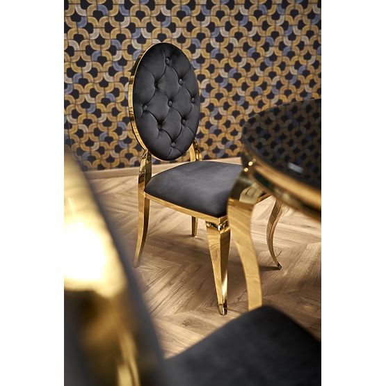Tavolo rotondo REGINALD_2 piano - vetro nero, gambe - oro