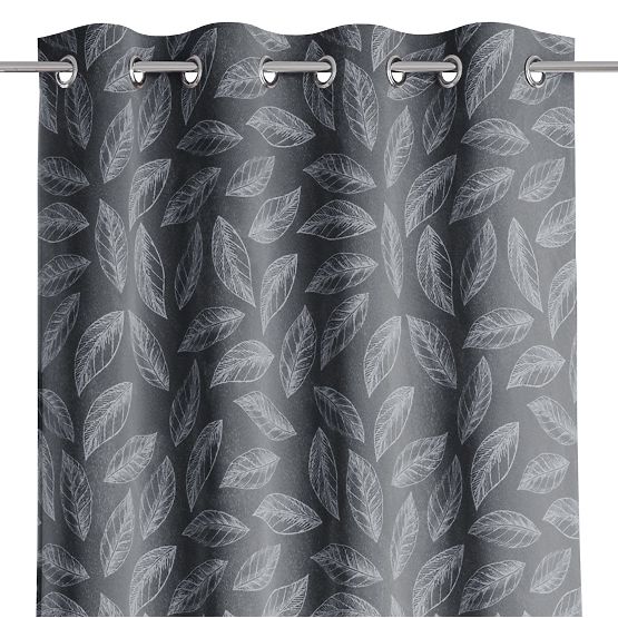 Tenda CALM colore grafite motivo vegetale stampato stile classico occhielli metallici argentati