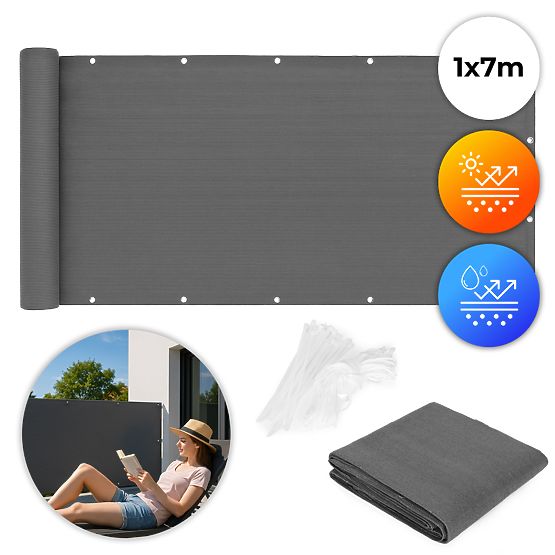 Tenda da balcone con ferramenta 100x700 cm rete ombreggiante + elementi di installazione grigia Mult