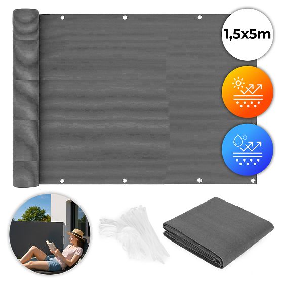 Tenda da balcone con ferramenta 150x500 cm rete ombreggiante + elementi di installazione grigia Mult