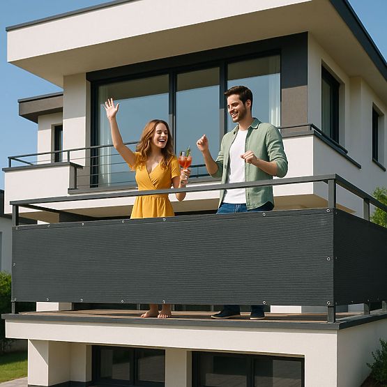 Tenda da balcone con ferramenta 150x500 cm rete ombreggiante + elementi di installazione grigia Mult