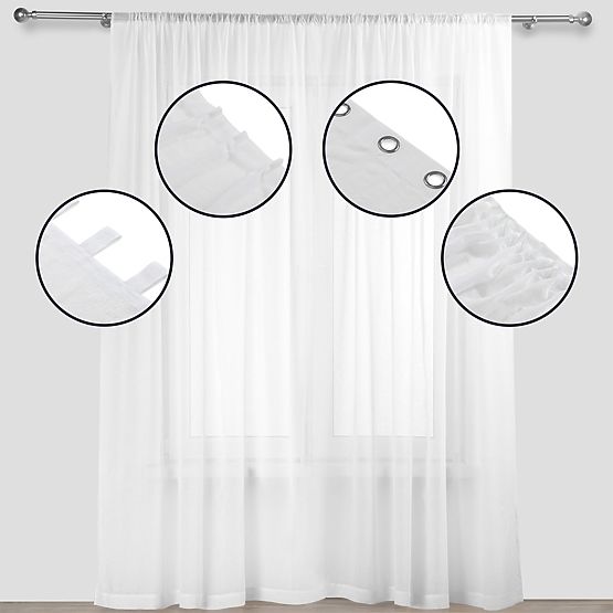 Tenda KRESZ colore bianco stile classico flex flex 5,5 cm con piega doppia voile stropicciato 140x27