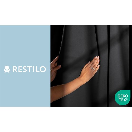 Tenda RESTILO BLACKOUT colore nero, fascetta per fissaggio, stile classico, occhielli argentati, mat