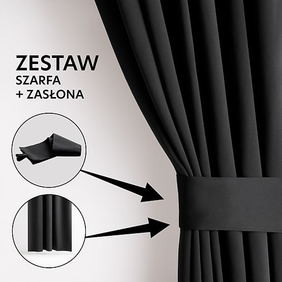 Tenda RESTILO BLACKOUT colore nero, fascetta per fissaggio, stile classico, occhielli argentati, mat