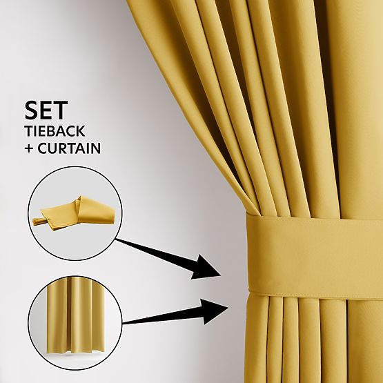 Tenda RESTILO BLACKOUT colore senape, stile classico, anelli argentati, materiale