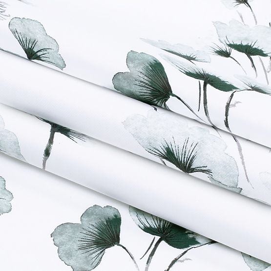 Tenda SERENITY colore bianco motivo vegetale stampato stile classico occhielli metallici argentati