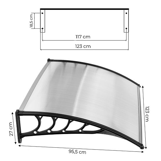 Tettoia sopra la porta 120x100 cm riparo protezione policarbonato policarbonato