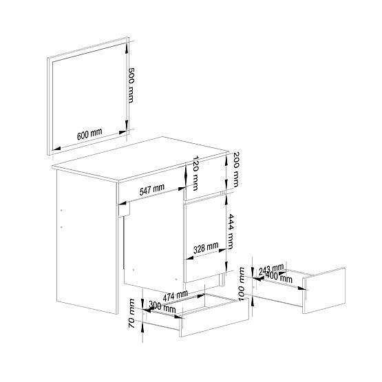 TOALETTA COSMETICA CON SPECCHIO P-2/SL 500x600 DESTRA PK ROVERE CRAFT