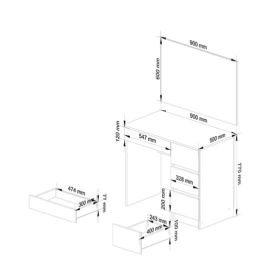 TOILETTE DA TRUCCO CON SPECCHIO T-6/SL 900x600 DESTRO PK BIANCO