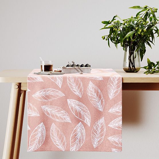 Tovaglia CALM colore rosa cipria motivo vegetale stampato stile classico 40x140 ameliahome