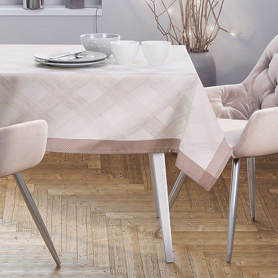 Tovaglia MILLUZA crema metallizzata motivo classico 140x300 ameliahome