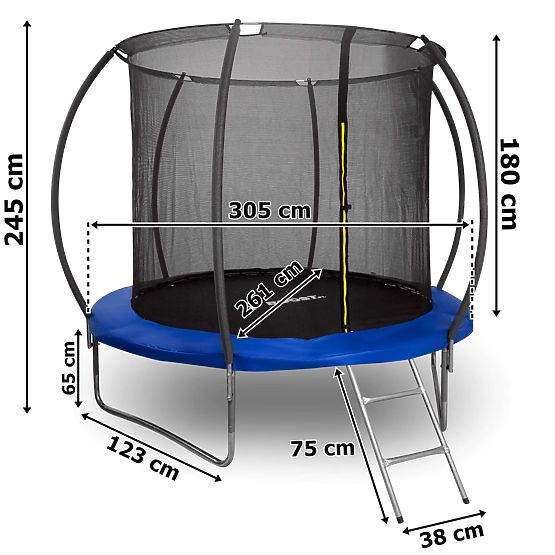 Trampolino con rete di protezione e scala HENZEN 305 cm blu FT10
