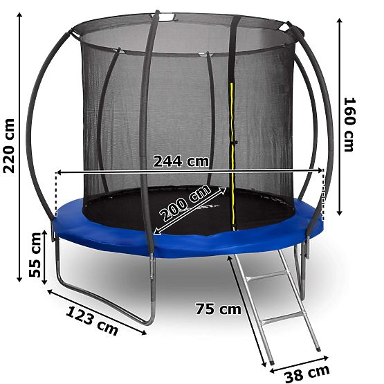 Trampolino con rete e scala HENZEN 244 cm blu FT 8