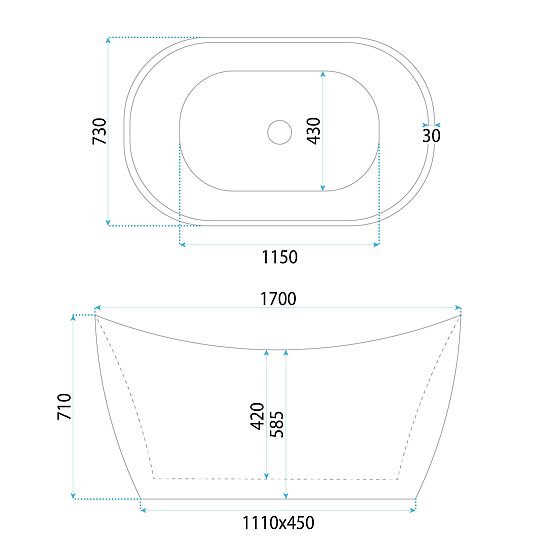 Vasca autoportante in acrilico ATENA 170