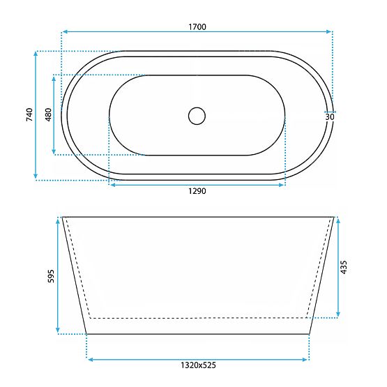 Vasca da bagno autoportante in acrilico OFELIA 170