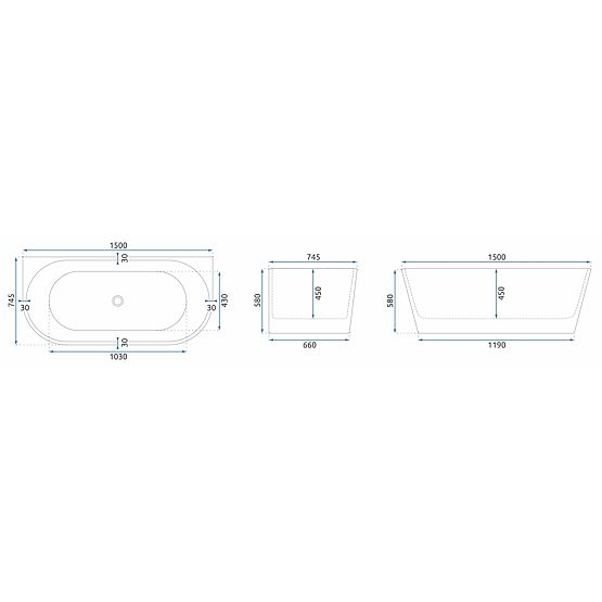 Vasca da parete in acrilico OLIMPIA 150 cm