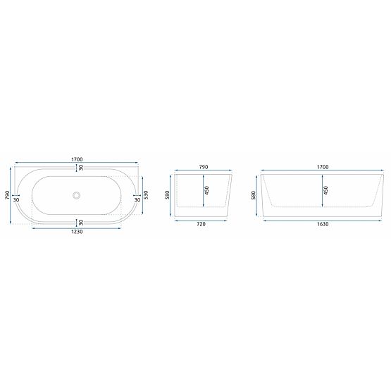 Vasca da parete in acrilico VENETA 170 cm