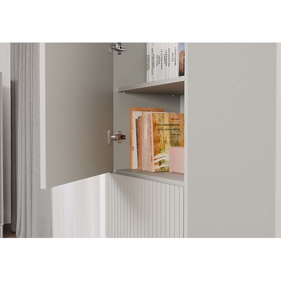 Vetrina KAMARO 2DK SLIM/LISCIO CASHMERE Lamellare Rigato + Pannello Frontale Classico