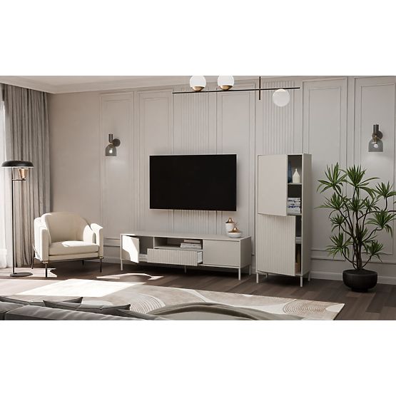 Vetrina KAMARO 2DK SLIM/LISCIO CASHMERE Lamellare Rigato + Pannello Frontale Classico