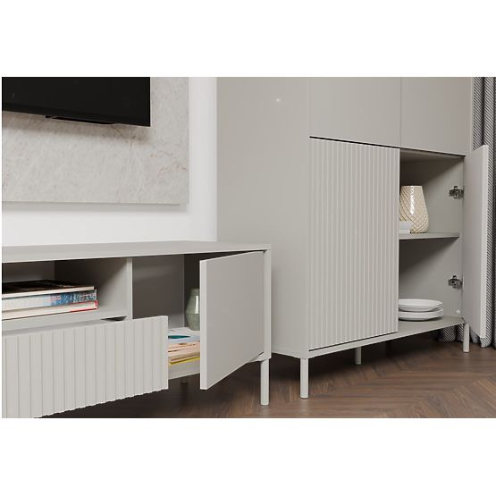 Vetrina KAMARO 4DK SLIM/LISCIO CASHMERE 4 Porte Lamelle Rigate + Frontale Classico
