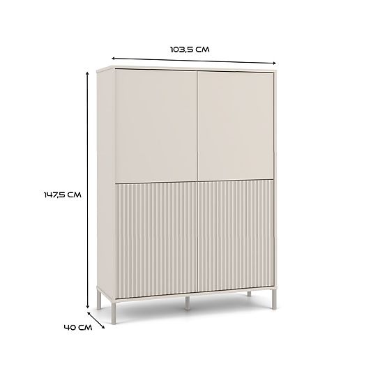 Vetrina KAMARO 4DK SLIM/LISCIO CASHMERE 4 Porte Lamelle Rigate + Frontale Classico