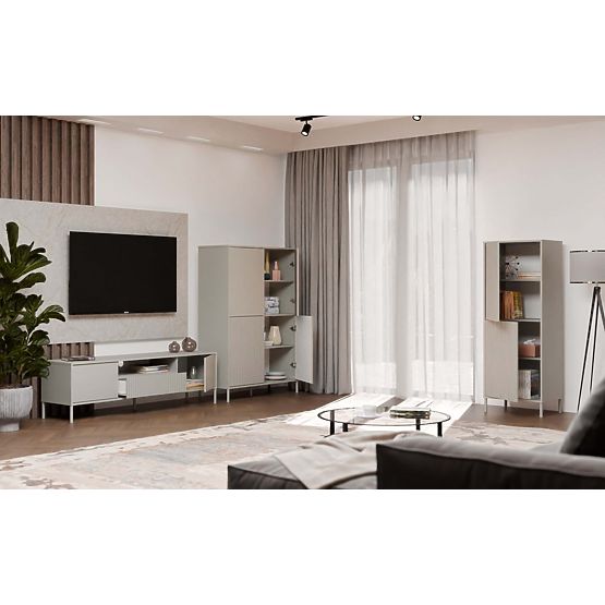 Vetrina KAMARO 4DK SLIM/LISCIO CASHMERE 4 Porte Lamelle Rigate + Frontale Classico